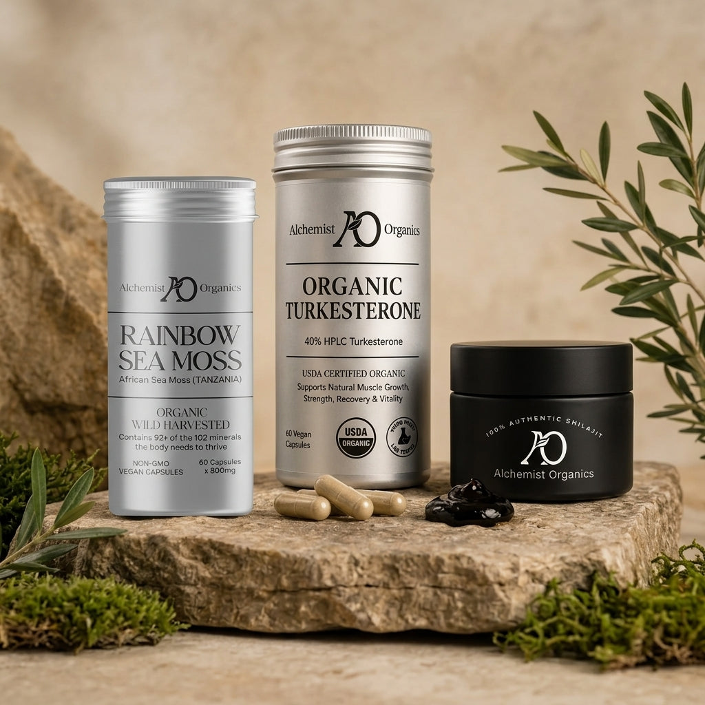 The Alchemist Stack bundle with shilajit, sea moss capsules and turkesterone